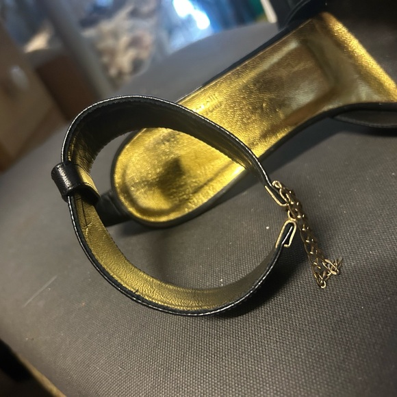 Roberto Cavalli Black and Gold Ankle Strap Heel 6 - Picture 5 of 6